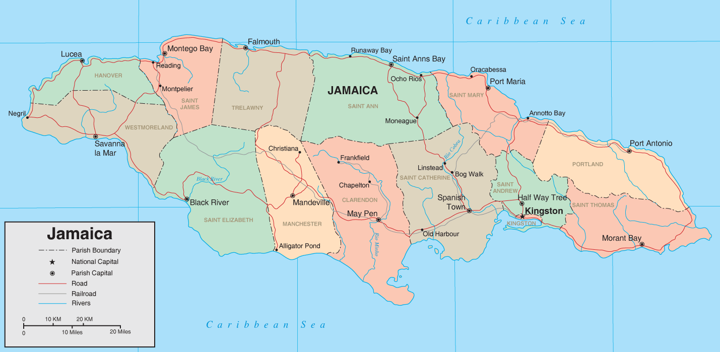 politisch karte von jamaika